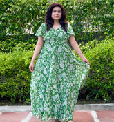 Green Printed Georgette Maxi Dress